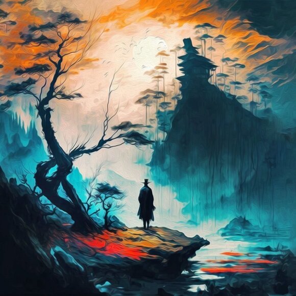 Samurai Ninja Fantasy Art Watercolor Oil Painting Art Print - Picture 2 of 7